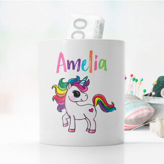 personalizowana skarbonka z jednorożcem dla dziewczynki