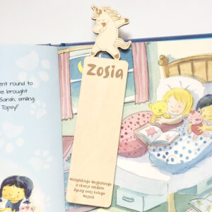 drewniana zakładka do książki z jednorożcem prezent dla dziecka z dedykacją i imieniem