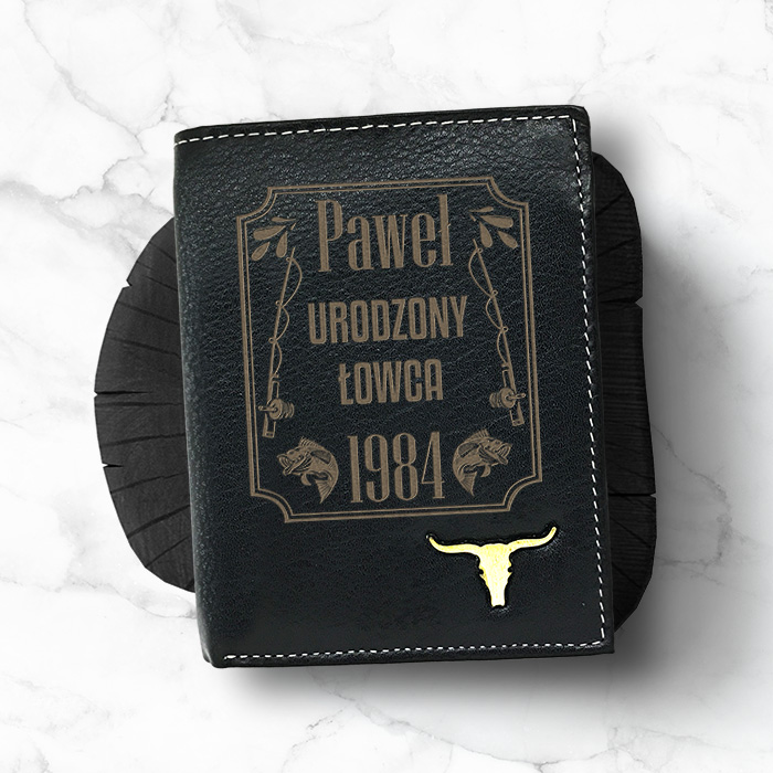 skórzany portfel z grawerem prezent dla wędkarza personalizowany tekst